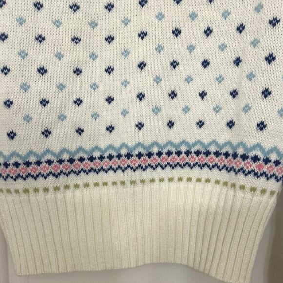 Tommy Hilfiger Wool Cotton Blend Cream Nordic Fair Isle Full Zip Sweater Medium - Picture 8 of 13